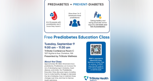 TriState Health Wellness to host a Free Prediabetes Education Class