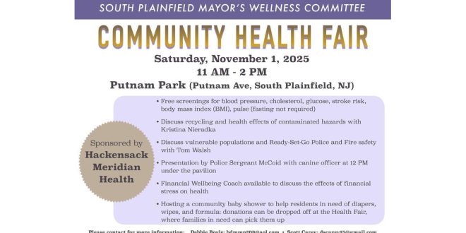 South Plainfield to Host Mayor’s Wellness Fall Health Fair on November 1
